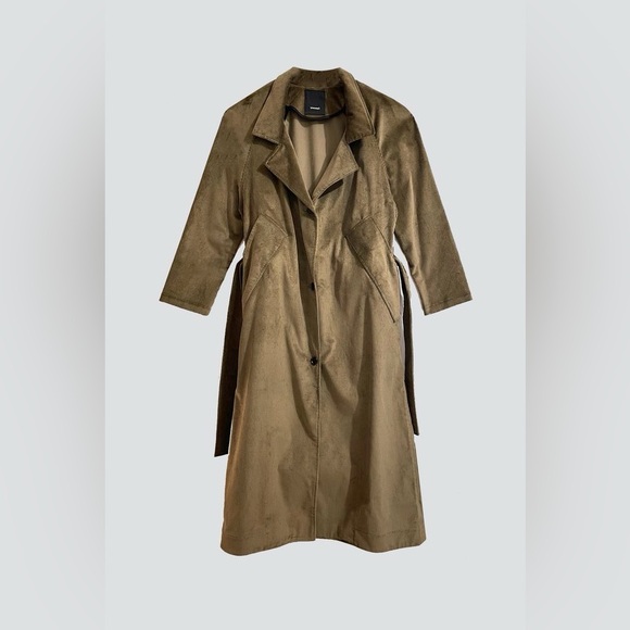 Olive Corduroy Maxi Raglan Trench Coat from Assembly New York - Picture 3 of 4